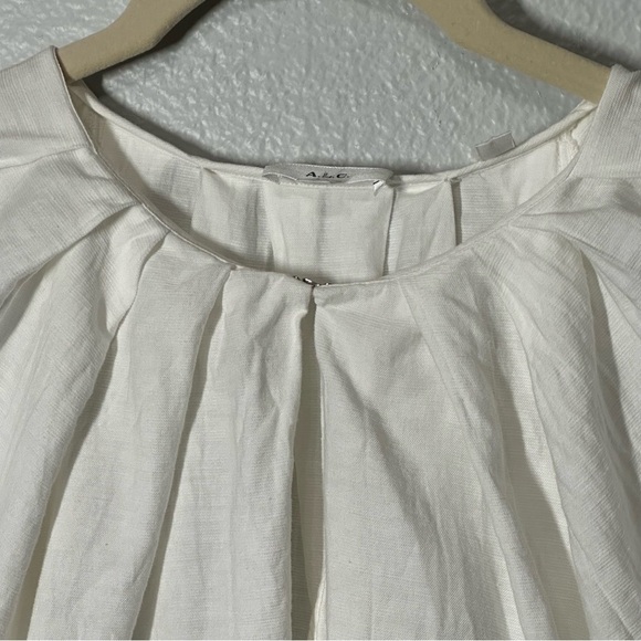 A.L.C. Carey Top Women's 12 White Cotton Linen Pleated Short Sleeve Blouse Shirt - Picture 5 of 7